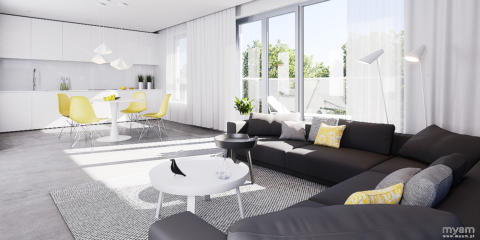 Contemporary living room in apartment in Poznan